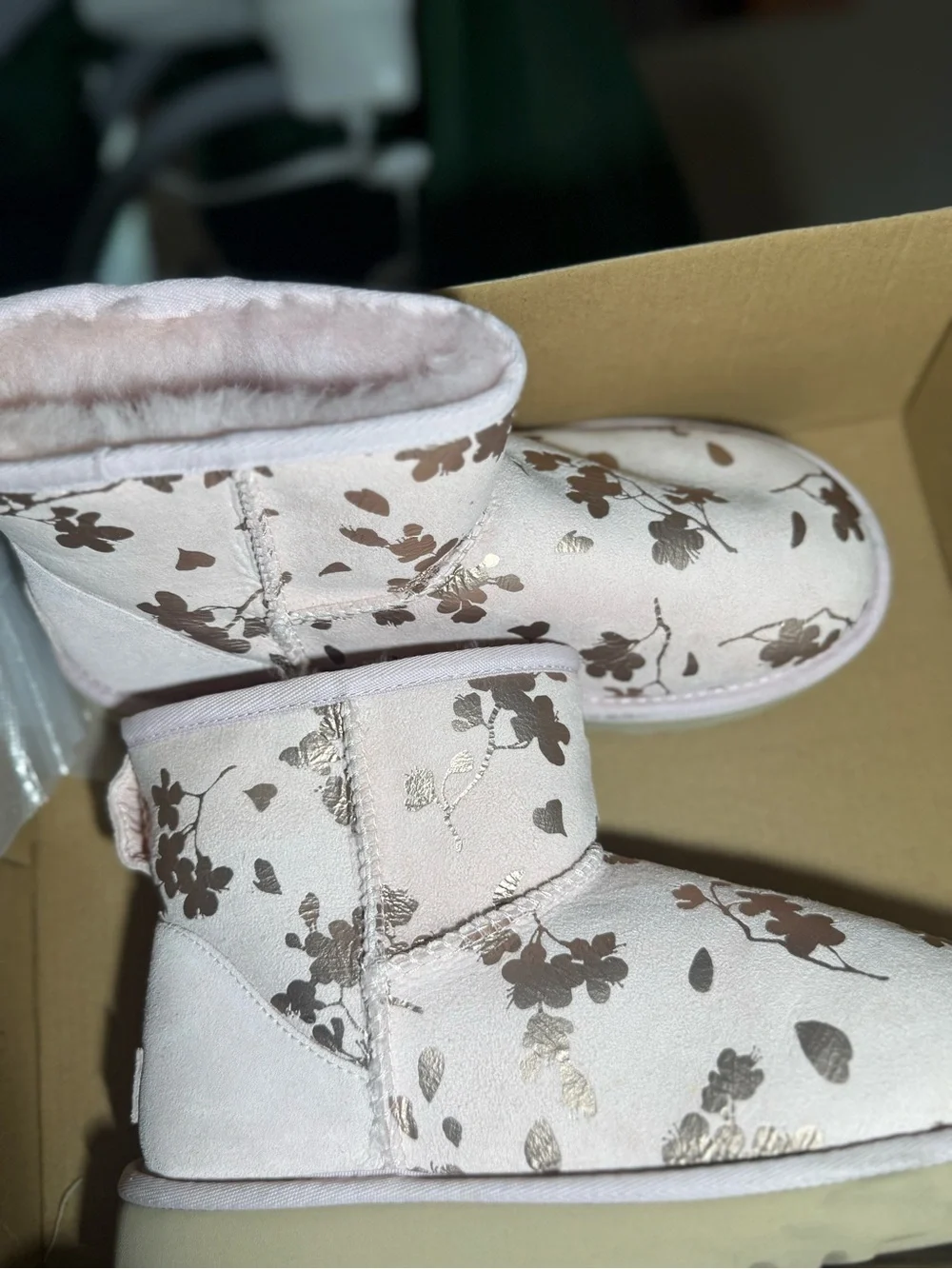 UGG Pink Metallic Floral Short Shearling Boots